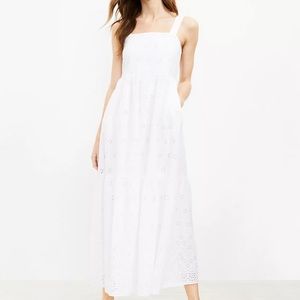 Loft Eyelet Strappy Tiered Maxi Pocket Dress